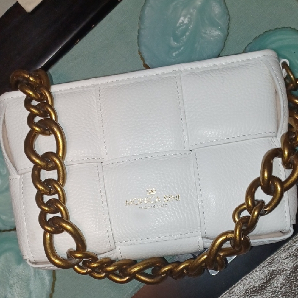 Monica Bini White Leather PUFF Bag